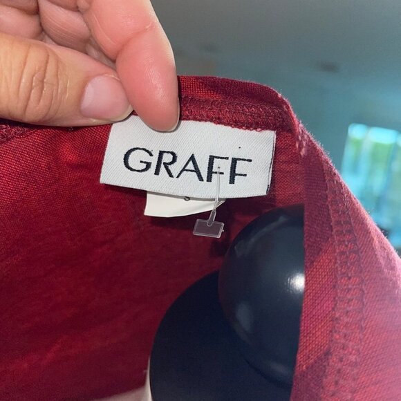 New Graff Vintage Maxi Dress Size Small Red Linen Blend Embroidered Fringe Hem - Picture 5 of 13